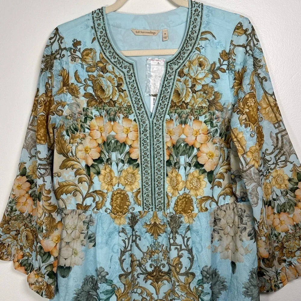Soft Surroundings Baroque Maxi Dress Tiered floral Lined Beaded Size Medium vaca